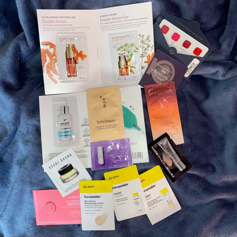 14 beauty product samples.. skincare, makeup and haircare!